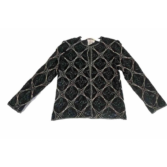 Vintage Beaded Silk Blazer Evening Pappel Boutique 1990s Medium - Picture 1 of 5